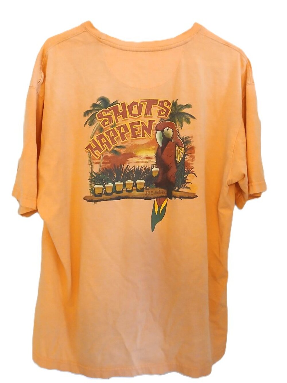 Joe Marlin "Shots Happen" Orange Graphic T-Shirt Men's XL